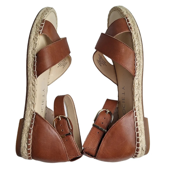 Sole Society Sz9 Brown Saundra Leather CrissCross Ankle Strap Espadrille Sandals - Picture 7 of 16